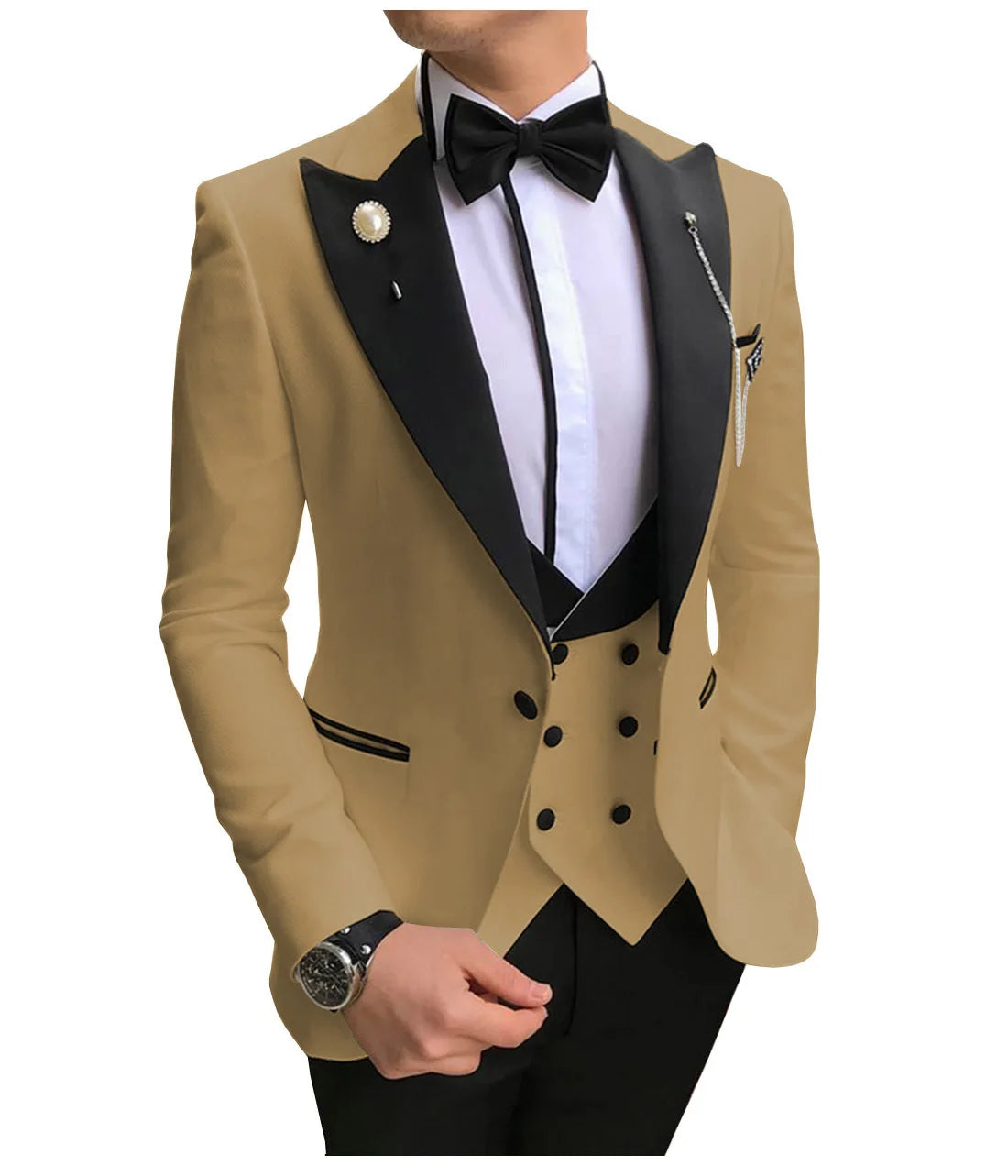 AMEHE Men’s Pink White 3-Piece Suit – Groom & Party Tuxedo