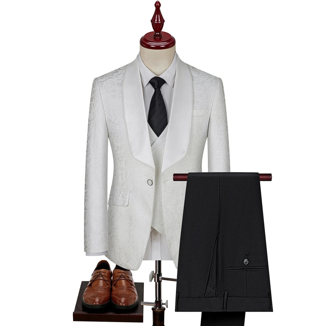 AMEHE Men’s Green Striped 3-Piece Tuxedo – Blazer, Vest & Pants
