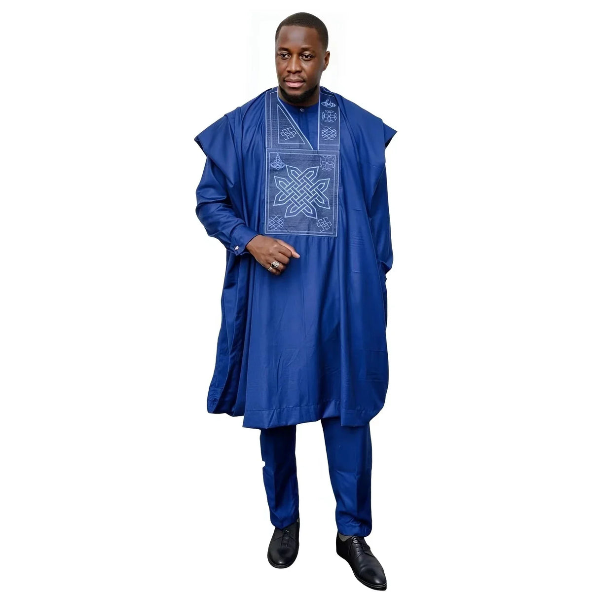 Men’s African Bazin Riche Embroidered Long Sleeve Top – Elegant Traditional Shirt