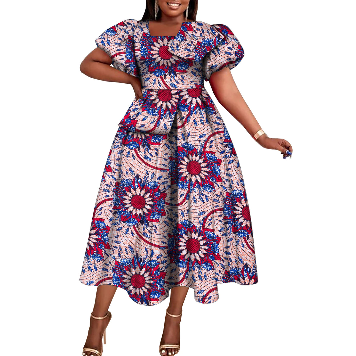 Women’s African Print Short Sleeve Dress – Elegant Dashiki-Inspired Party & Celebration Attire