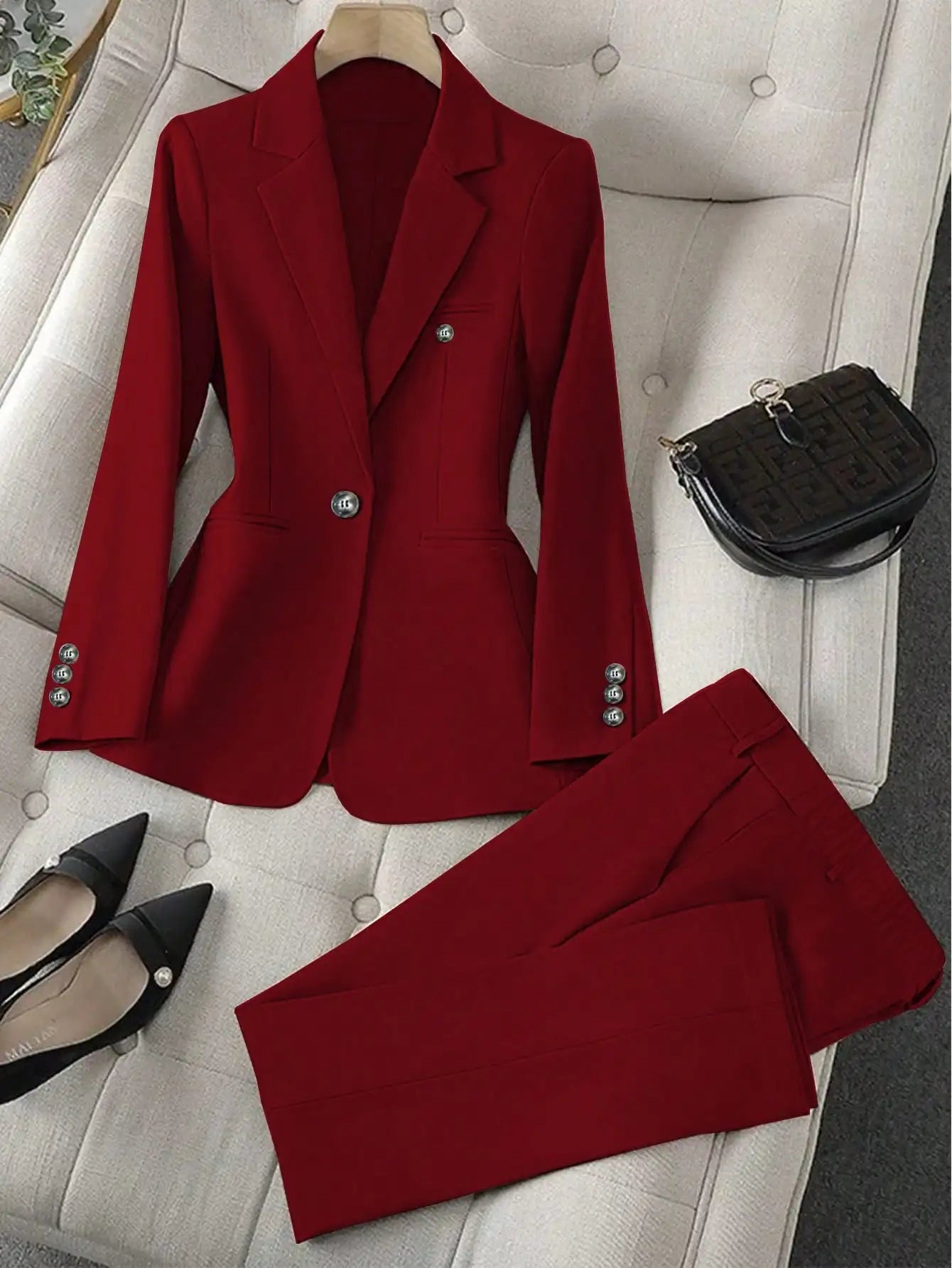 AMEHE Women’s Single-Breasted 2-Piece Suit Set
