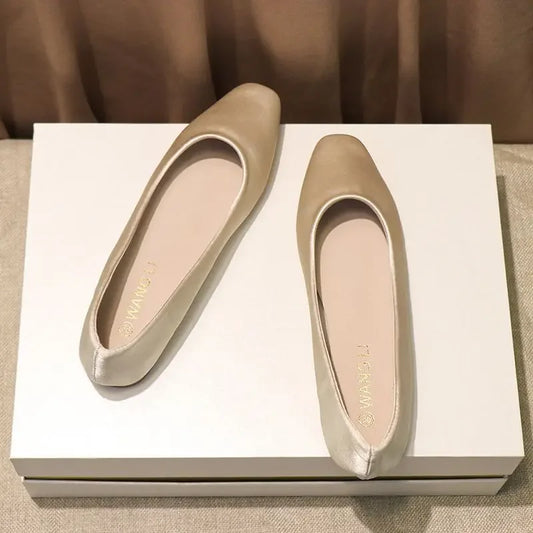 Ladies’ Chic Summer Flats – Elegant Square Toe Slip-On