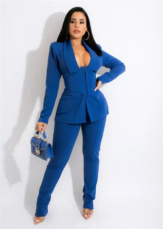 AMEHE Women’s 2-Piece Office Outfit – Corset Blazer & Pants