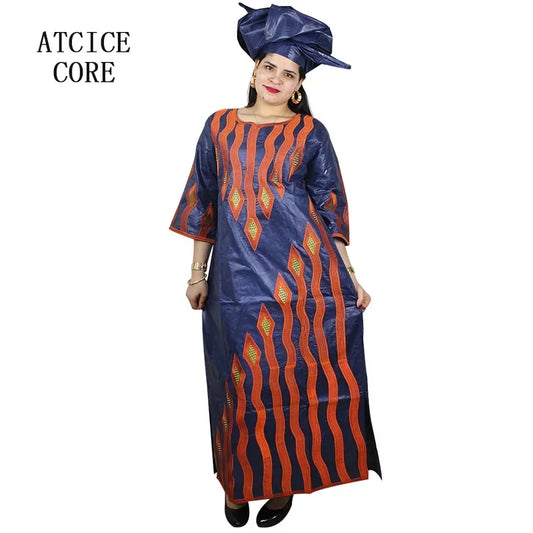 Women’s Bazin Riche African Dress – Elegant Embroidered Traditional Gown