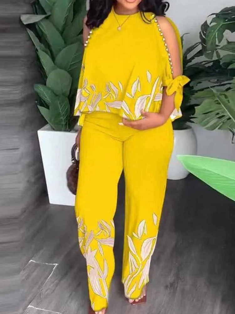 Plus-Size Summer 2-Piece Set – Stylish Blouse & Trousers