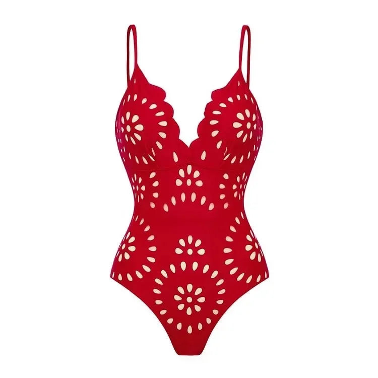 AMEHE Women's Lace Hollow-Out Backless Two-Piece Swimsuit