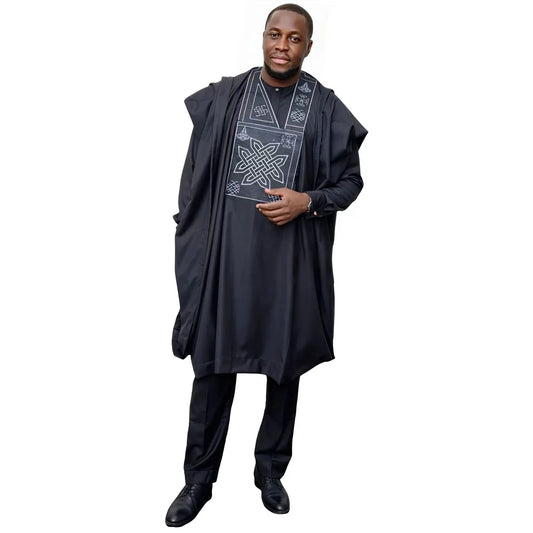 Men’s African Bazin Riche Embroidered Long Sleeve Top – Elegant Traditional Shirt