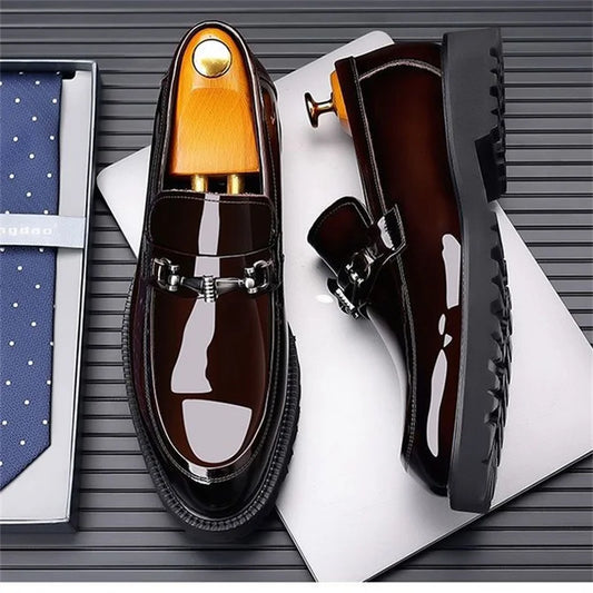 Classic Men’s Office Shoes – Shiny Round-Toe Dress Shoes