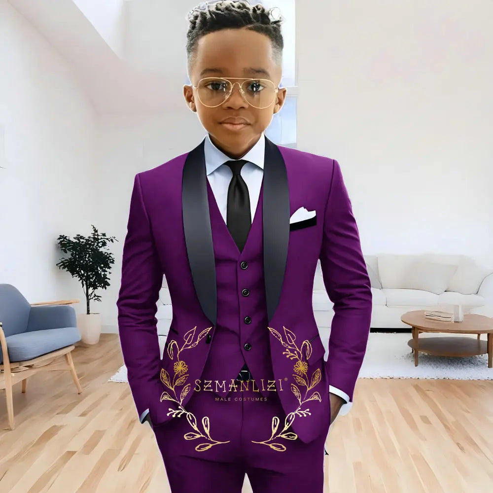 AMEHE Boys’ 3-Piece Navy Blue Formal Suit