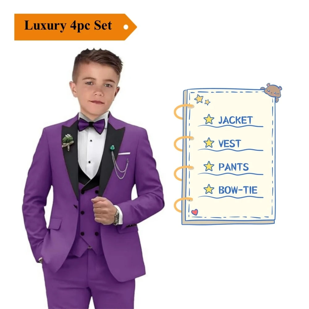 AMEHE Boys’ Paisley 4-Piece Suit – Blazer, Vest & Pants