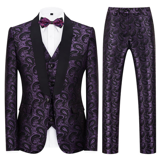 Men's 3-Piece Paisley Tuxedo Suit – Slim Fit Prom & Wedding Suit with Shawl Lapel