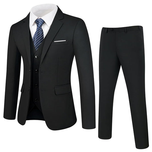 Men's 3-Piece Slim Fit Tuxedo Suit – Formal Wedding Suit with Jacket, Vest & Trousers