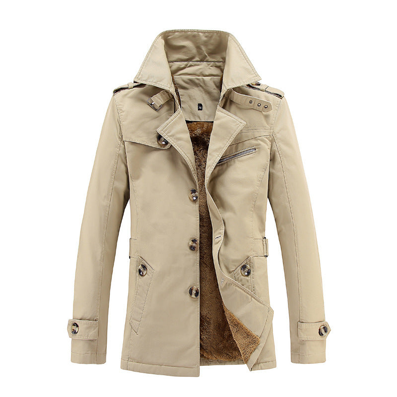 Men's Velvet Padded Trench Coat Mid-Length