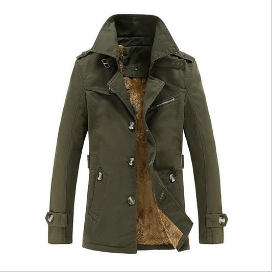 Men's Velvet Padded Trench Coat Mid-Length