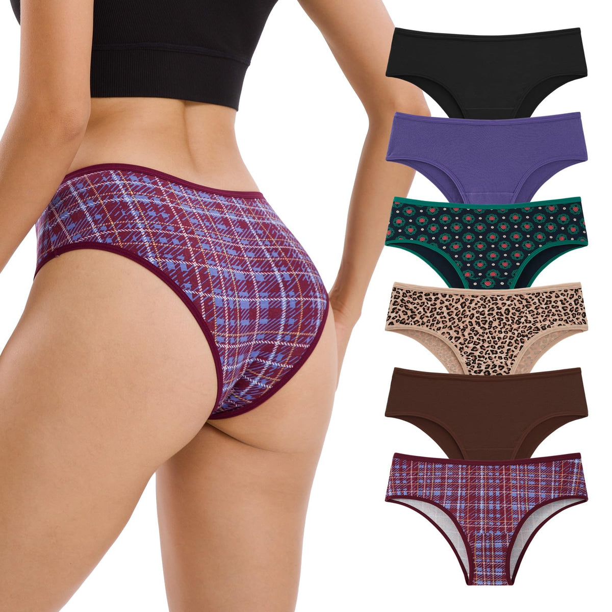 Women's Cotton Cheeky Hipsters 6-Pack (Festive XS)