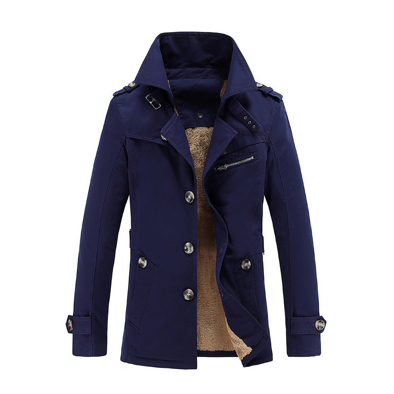 Men's Velvet Padded Trench Coat Mid-Length