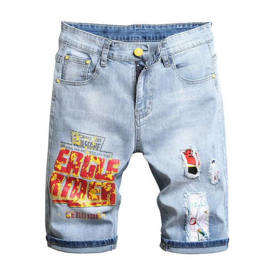 Men's Stretch Denim Embroidered Shorts