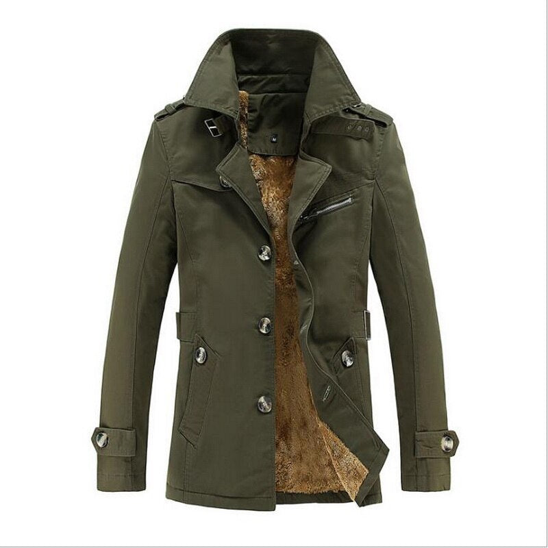 Men's Velvet Padded Trench Coat Mid-Length