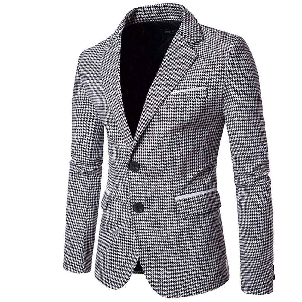 Men's Slim-Fit Single-Breasted Houndstooth Suit Jacket