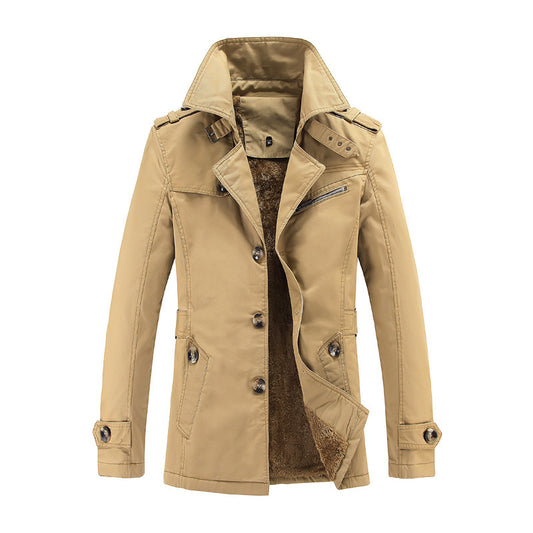 Men's Velvet Padded Trench Coat Mid-Length