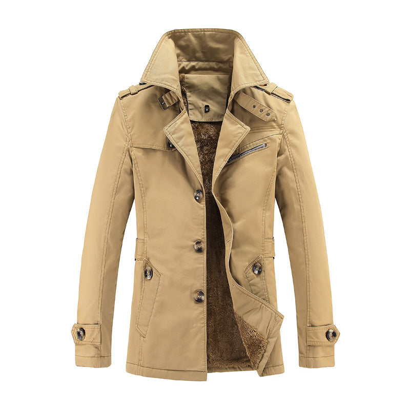 Men's Velvet Padded Trench Coat Mid-Length