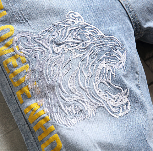 Men's Stretch Denim Embroidered Shorts