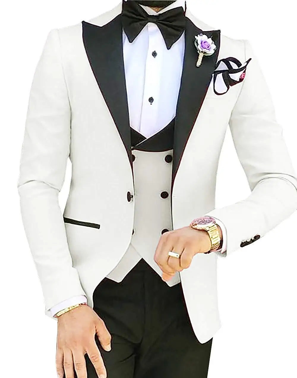 AMEHE Men’s Pink White 3-Piece Suit – Groom & Party Tuxedo