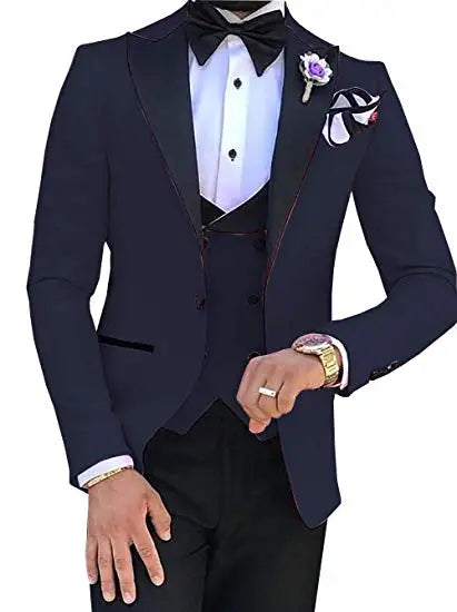 AMEHE Men’s Pink White 3-Piece Suit – Groom & Party Tuxedo