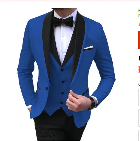 AMEHE Men’s Pink White 3-Piece Suit – Groom & Party Tuxedo