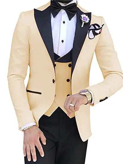 AMEHE Men’s Pink White 3-Piece Suit – Groom & Party Tuxedo