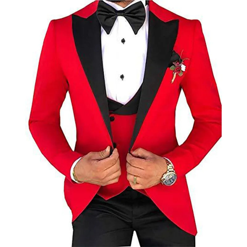 AMEHE Men’s Pink White 3-Piece Suit – Groom & Party Tuxedo