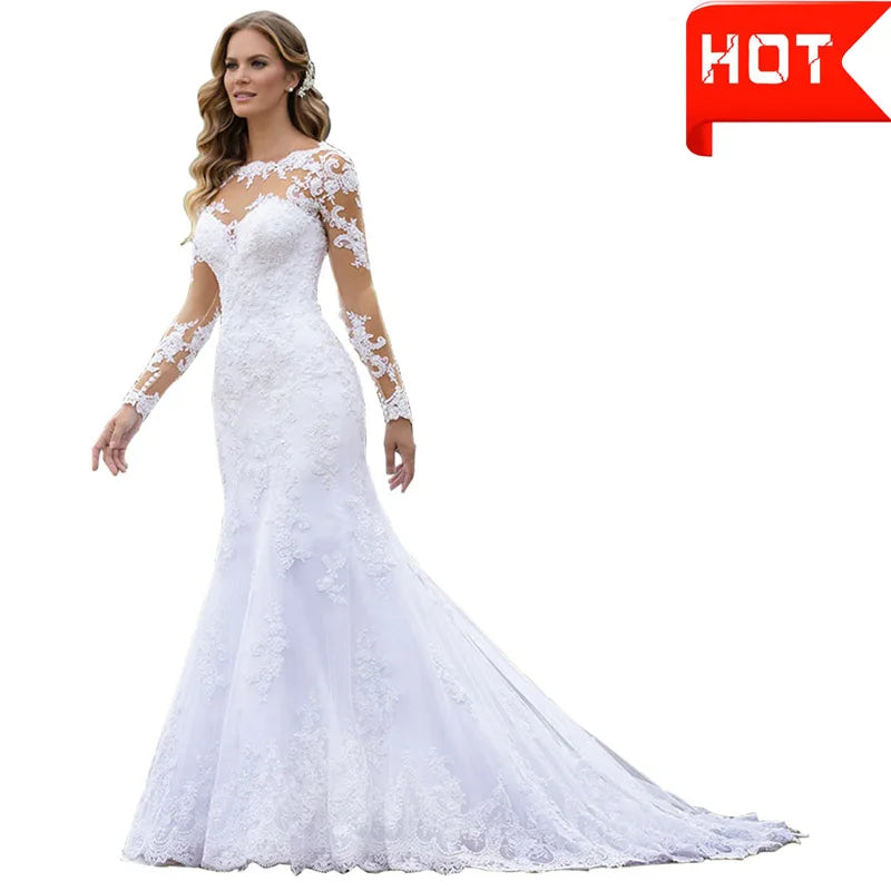 Wedding Dresses Mermaid Boho Bridal Dress 2026 Long Sleeve Lace Appliques Bohemian Bride Gowns - Elegant Long Sleeve Boho Bridal Gown