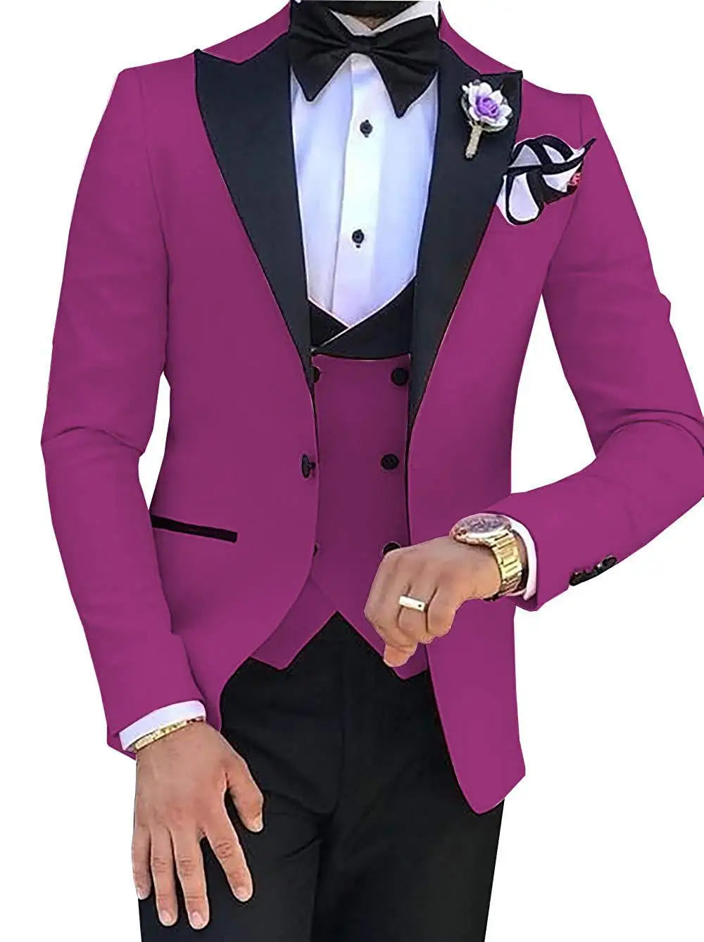 AMEHE Men’s Pink White 3-Piece Suit – Groom & Party Tuxedo