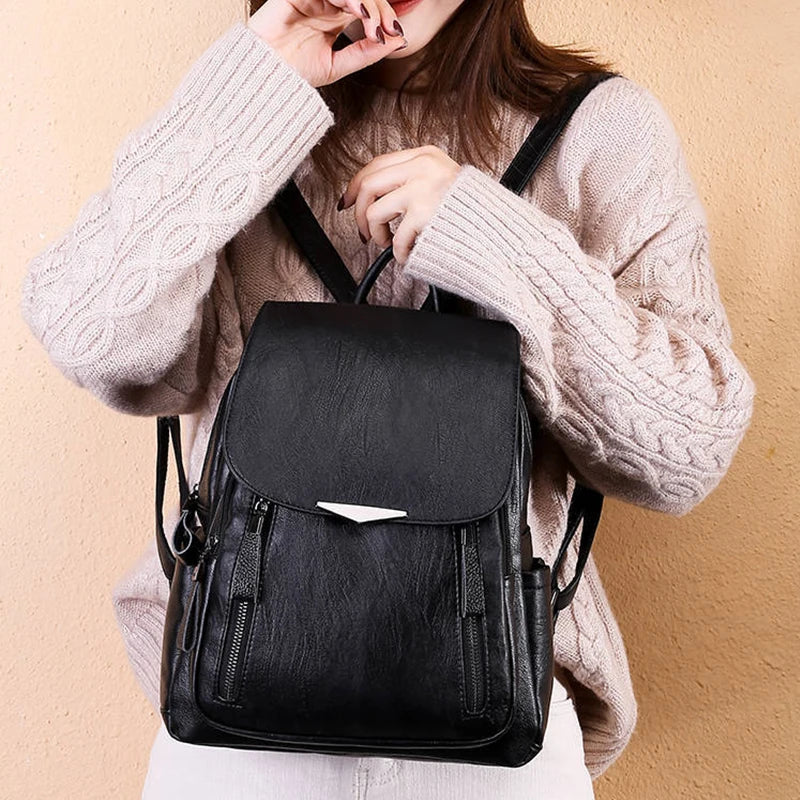 Women’s PU Leather Travel Backpack – Large Capacity