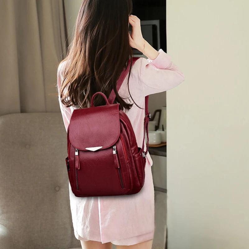 Women’s PU Leather Travel Backpack – Large Capacity