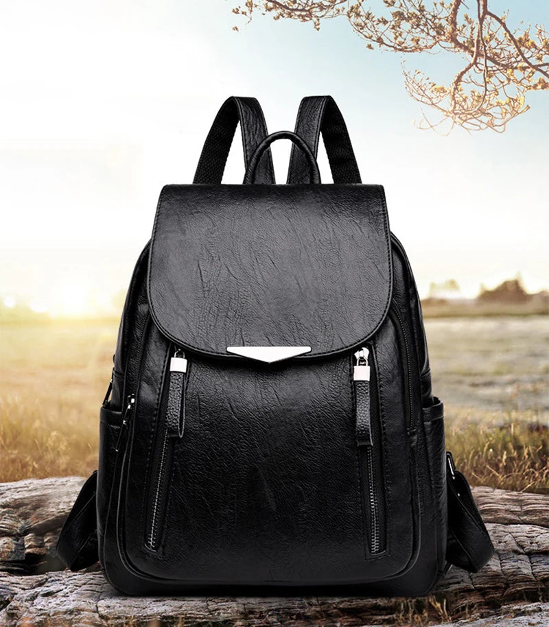 Women’s PU Leather Travel Backpack – Large Capacity
