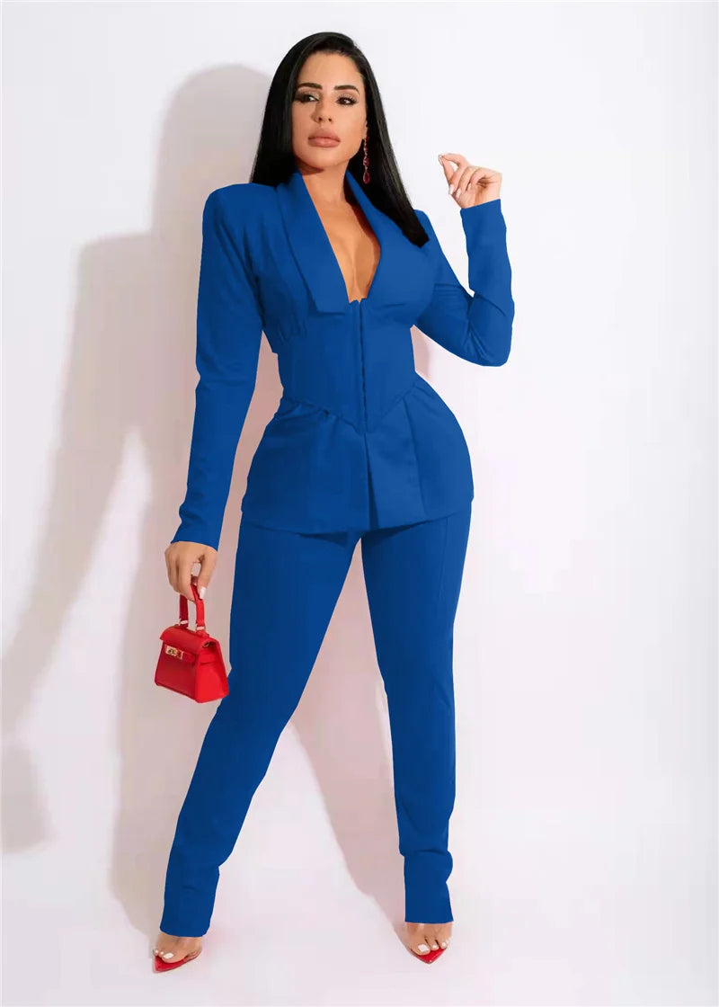 AMEHE Women’s 2-Piece Office Outfit – Corset Blazer & Pants