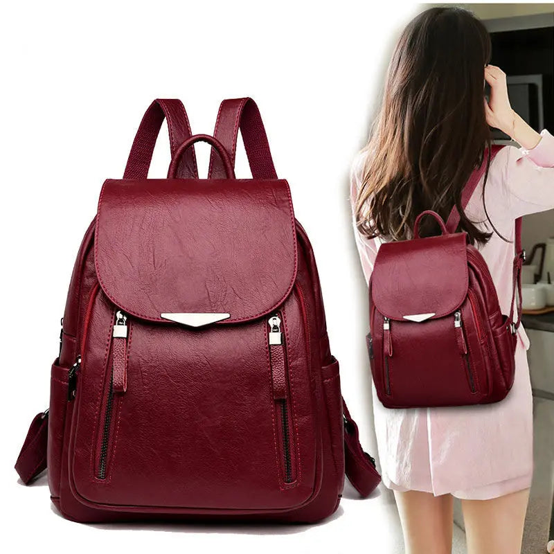 Women’s PU Leather Travel Backpack – Large Capacity