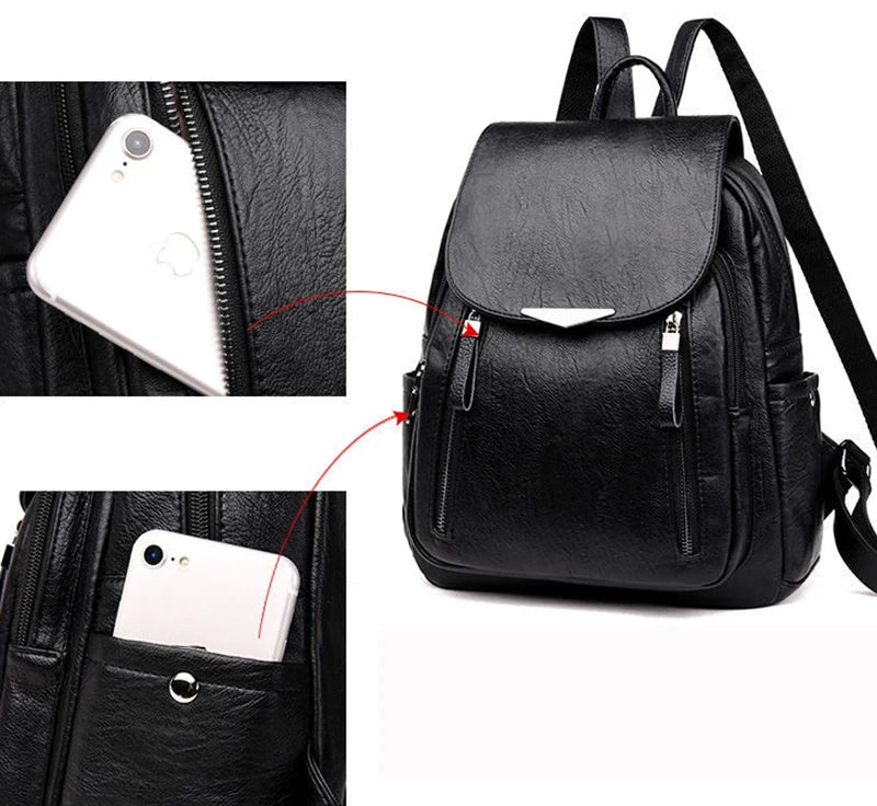Women’s PU Leather Travel Backpack – Large Capacity