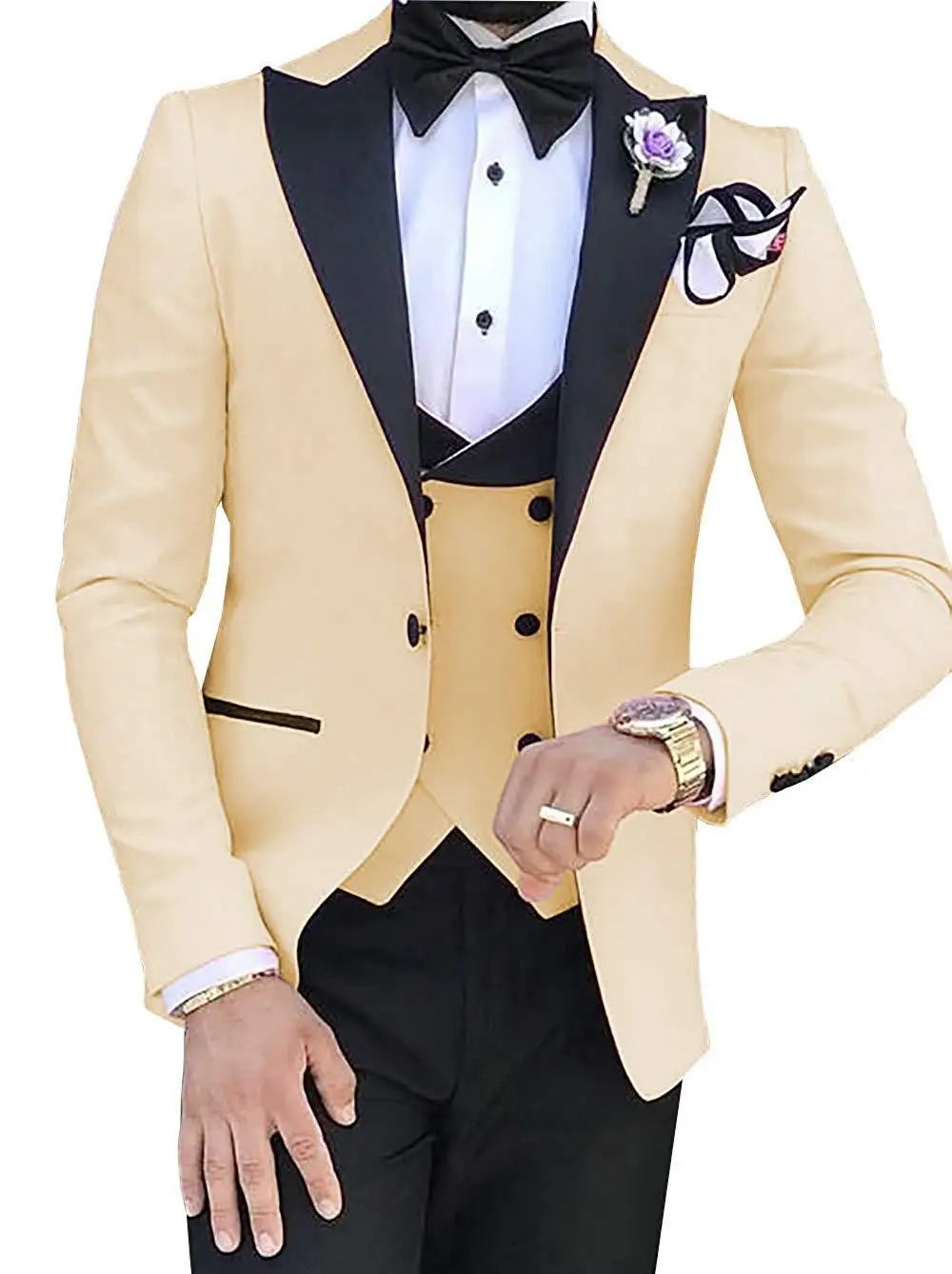 AMEHE Men’s Pink White 3-Piece Suit – Groom & Party Tuxedo