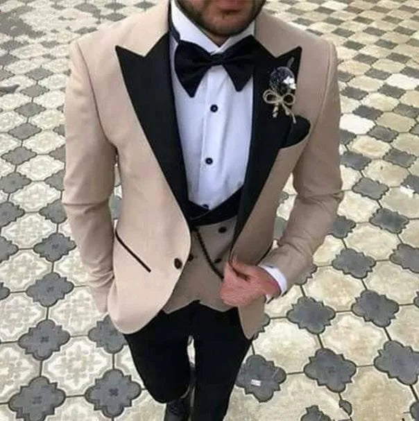 AMEHE Men’s Pink White 3-Piece Suit – Groom & Party Tuxedo
