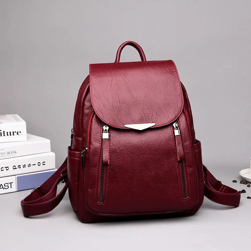 Women’s PU Leather Travel Backpack – Large Capacity
