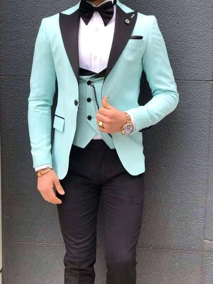 AMEHE Men’s Pink White 3-Piece Suit – Groom & Party Tuxedo