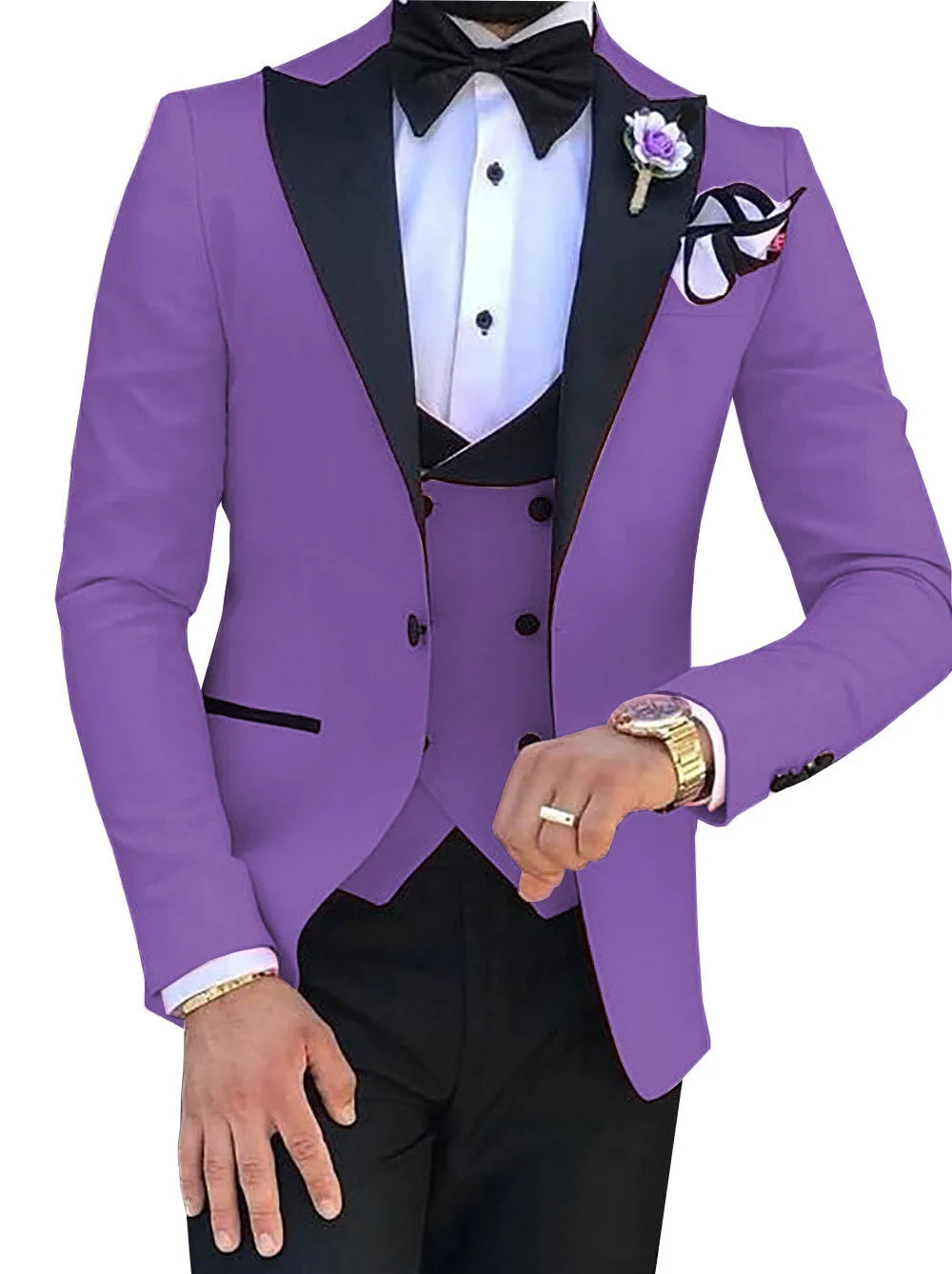 AMEHE Men’s Pink White 3-Piece Suit – Groom & Party Tuxedo