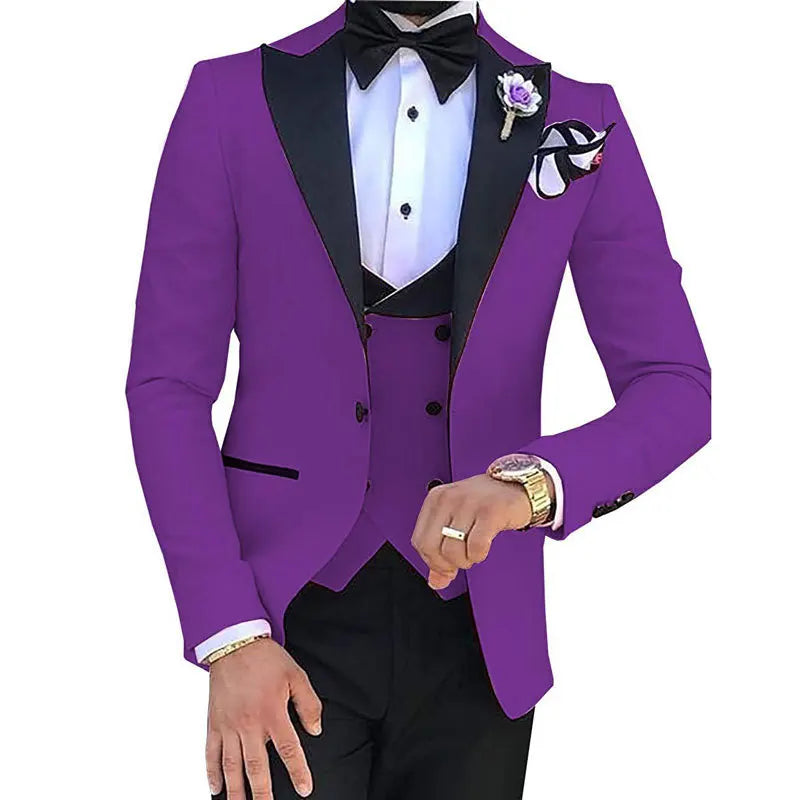 AMEHE Men’s Pink White 3-Piece Suit – Groom & Party Tuxedo