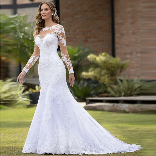 Wedding Dresses Mermaid Boho Bridal Dress 2026 Long Sleeve Lace Appliques Bohemian Bride Gowns - Elegant Long Sleeve Boho Bridal Gown