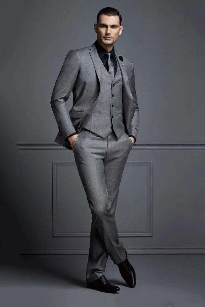 AMEHE Men’s Grey Slim Fit 3-Piece Suit