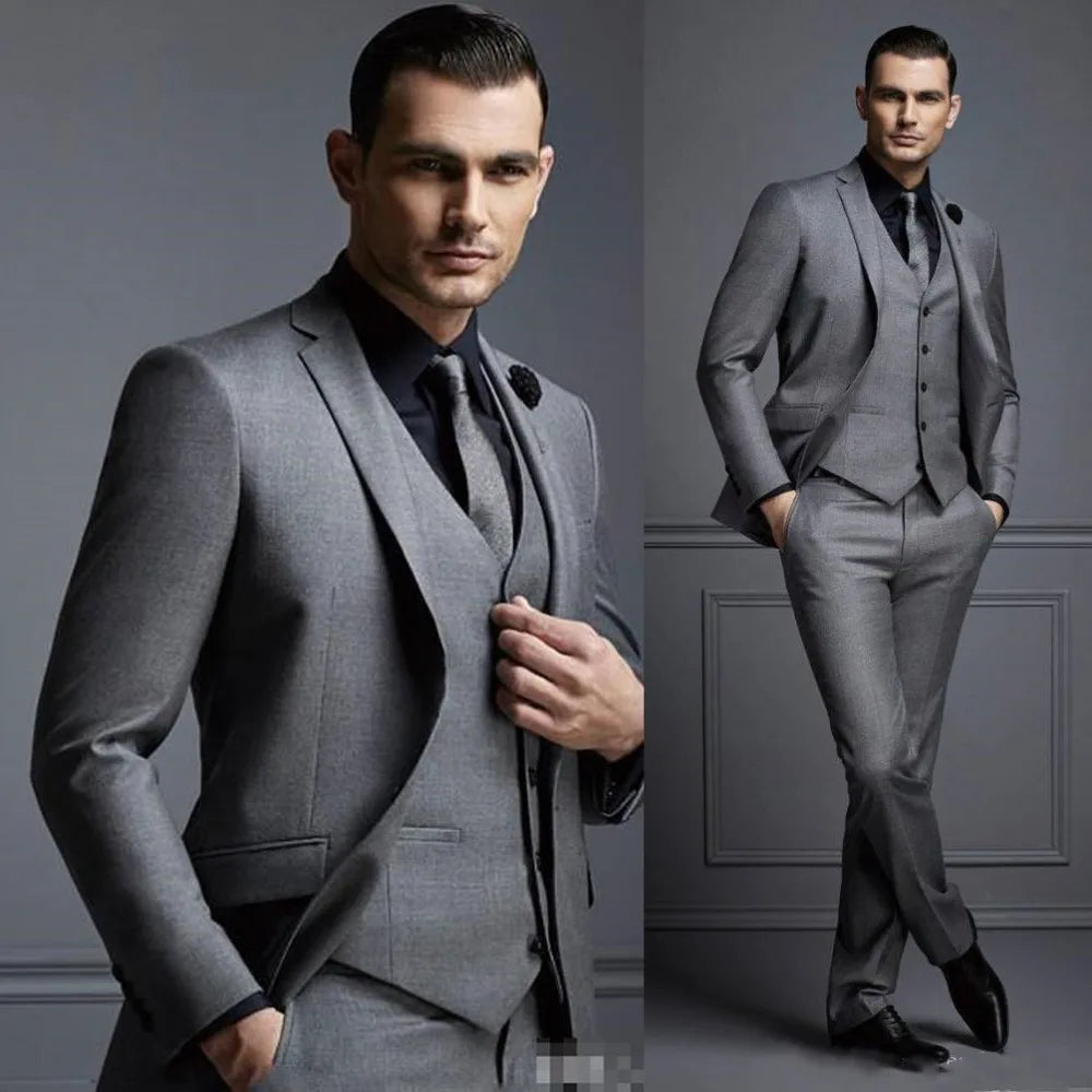 AMEHE Men’s Grey Slim Fit 3-Piece Suit