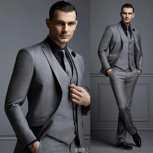 AMEHE Men’s Grey Slim Fit 3-Piece Suit