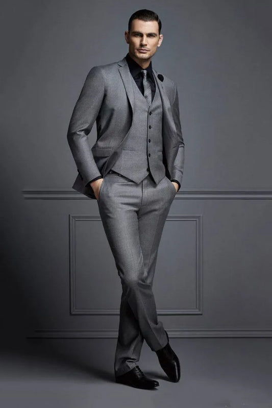 AMEHE Men’s Grey Slim Fit 3-Piece Suit